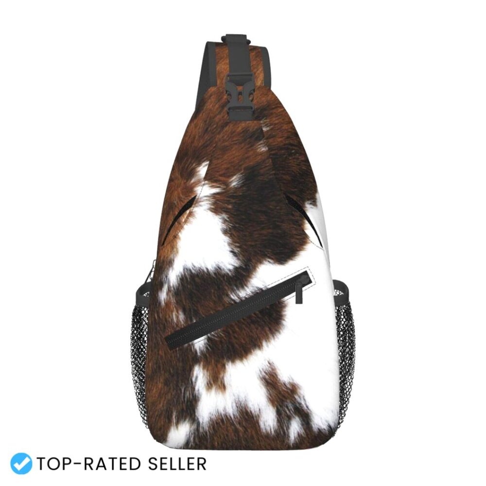 Cow Print Crossbody Sling Backpack Casual Daypack Adjustable Shoulder Bag Unisex
